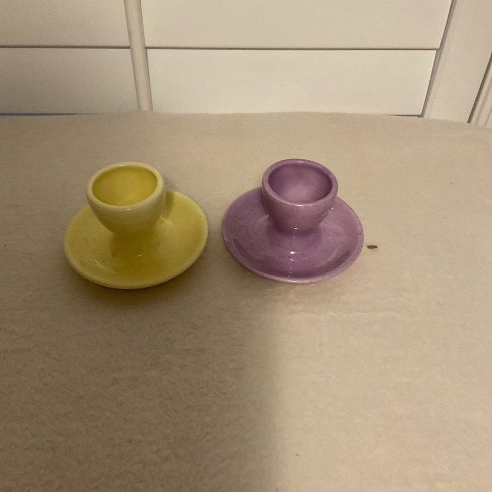 Williams Sonoma Yellow and Lavender Ceramic Egg Cups
